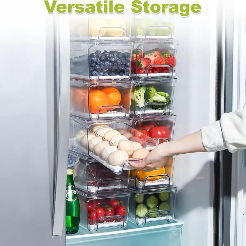 Clear Stackable Fridge Drawer Organizer Bins, 4-Pack