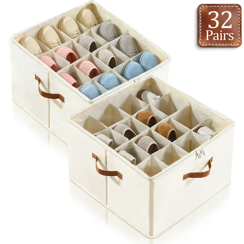 Dustproof Fabric Shoe Organizer with Adjustable Dividers