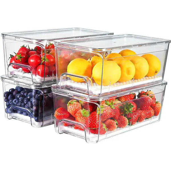 Clear Stackable Fridge Drawer Organizer Bins, 4-Pack